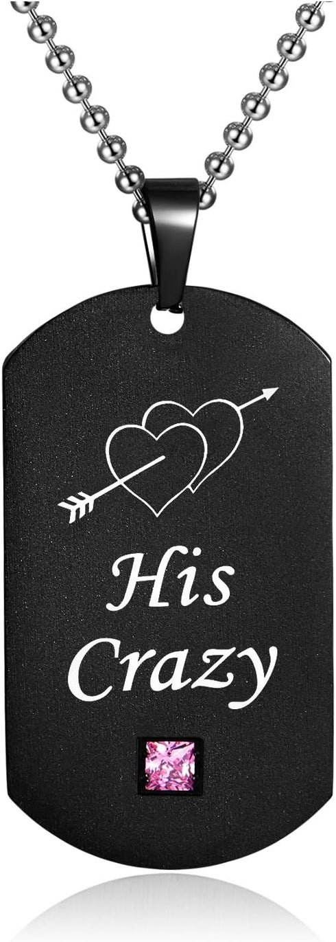 His Crazy Her Weirdo Couple Pendant Necklaces His & Hers Matching Set Titanium Stainless Steel Couple Pendant Necklace Engraved Jewelry Set, Perfe...