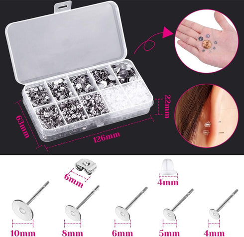 shynek Earring Posts and Backs, 1800pcs Earring Making Supplies with Stainless Steel Earring Posts and Earring Backs for Studs, Earring Making Kit...