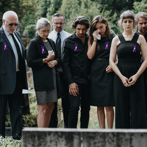 100 Pcs Cross Funeral Ribbons Memorial Ribbon Memorial Service Respect Ribbon Bow with Safety Pin for Mourning (Purple)...