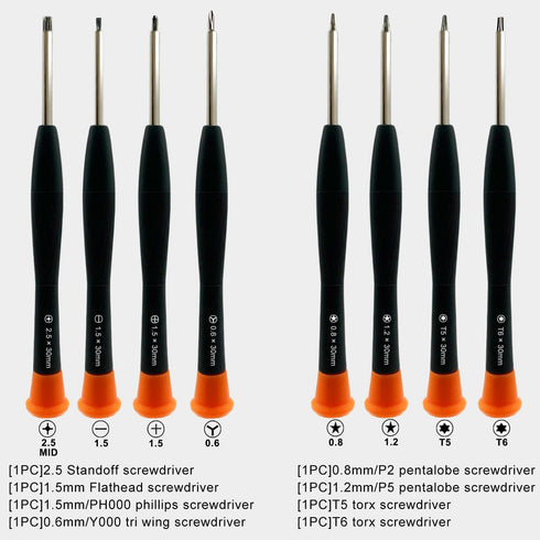 Precision Screwdriver Set Compatible with iPhone Macbook, Phillips 1.5mm PH000, Pentalobe Screwdriver P2 P5, Tri-point Y000 0.6mm, Torx T5 T6, Suc...