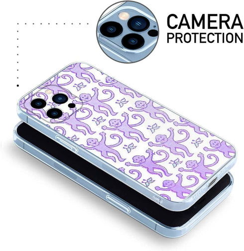 Phone Case Purple Roller Monkey Compatible with iPhone 13 Case Accessories Rabbit Print Shock Scratch 3D Waterproof Transparent...