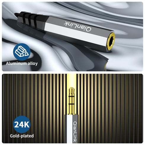 QianLink Headphone Splitter, 3.5mm Male to 2 Female Ports, 1ft/0.30m Extension Cable for PS4, PS5, Xbox, Switch, PC Gaming Headsets, Phone, Tablet...