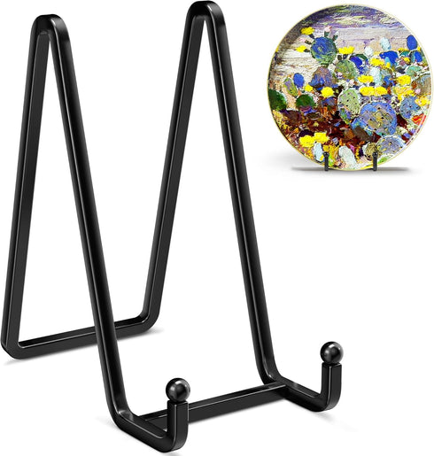 3 Pack 6 Inch Plate Stands for Display - Metal Square Wire Plate Holder Display Stand + Picture Frame Stand Holder Easel for Decorative Plate, Boo...