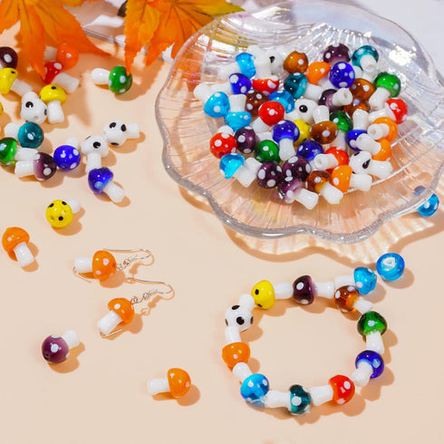 jiebor 50Pcs Mushroom Beads Charms Glass Lampwork Beads Mushroom Ornament for Jewelry Craft Necklace Bracelet Earring Making...