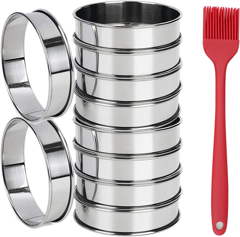 10Pack English Muffin Rings, 4 Inch Stainless Steel Double Rolled Tart Rings Cooking Rings Crumpet Rings, Round Pastry Pastry Ring Mold for Baking...
