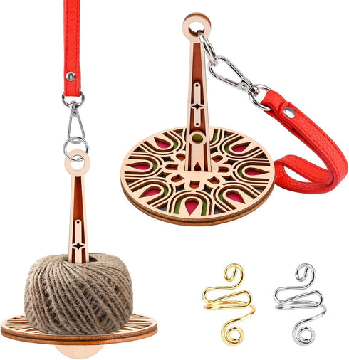 Portable Wrist Yarn Holder, Yarn Ball Holder, Yarn Minder, Yarn Storage, Wood Yarn Holder with 2 Finger Crochets, for Knitting Crocheting Presents...