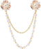 Champagne Tone Crystal Pearl Daisy Flower Brooches Pins with Pearl Chain Tassel Sweater Guard Clip Pin...