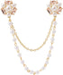 Champagne Tone Crystal Pearl Daisy Flower Brooches Pins with Pearl Chain Tassel Sweater Guard Clip Pin...