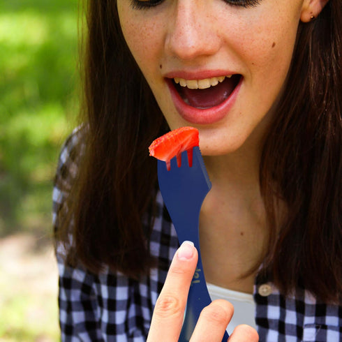 Tapirus 4 Blue Spork to Go Set - Durable and BPA Free Sporks - Spoon, Fork and Knife Combo Utensils Flatware - Mess Kit for Camping, Hunting and O...