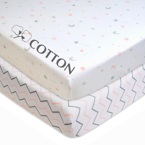American Baby Company 2 Pack 100% Natural Cotton Fitted Pack and Play Sheets 39" x 27" - Soft & Breathable Pack N Play Sheets for Playard & Mini C...