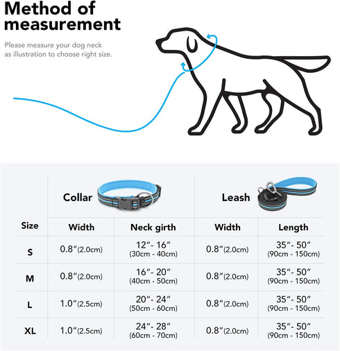 BSEEN Reflective Dog Collar and Leash Set - Adjustable Nylon Dog Collar& Leash with Neoprene Padded, Heavy Duty Dog Collar with 5 Feet Dog Lead fo...