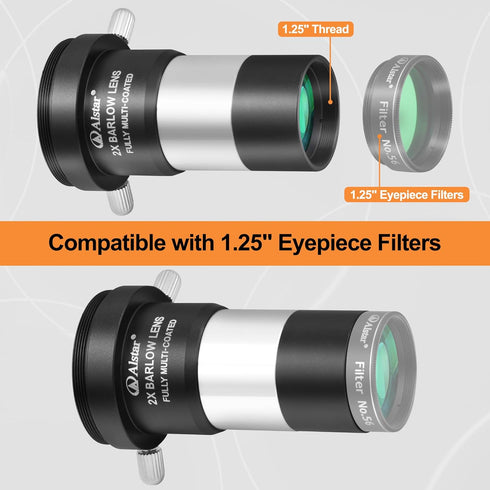 Alstar 1.25" 2X Barlow Lens MultiCoated Metal with M42x0.75 Thread Camera Interface for Telescopes...