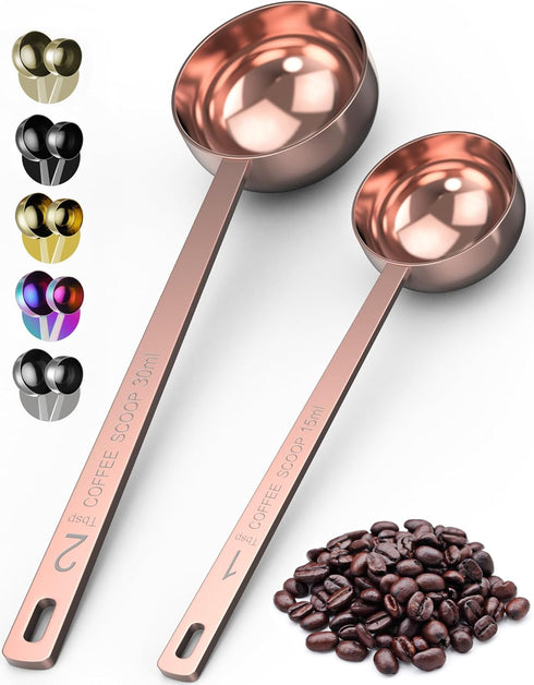 Orblue Premium Coffee Scoop Set - 1 Tbsp (15ml) & 2 Tbsp (30ml) Measuring Tablespoon - Stainless Steel Coffee Measuring Spoon and Scooper with Lon...