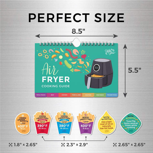 Willa Flare Air Fryer Magnetic Cheat Sheet Cooking Times Reference Guide for 80 Foods - Flip Chart and 6 Vinyl Decal Stickers | Perfectly Fry Fami...