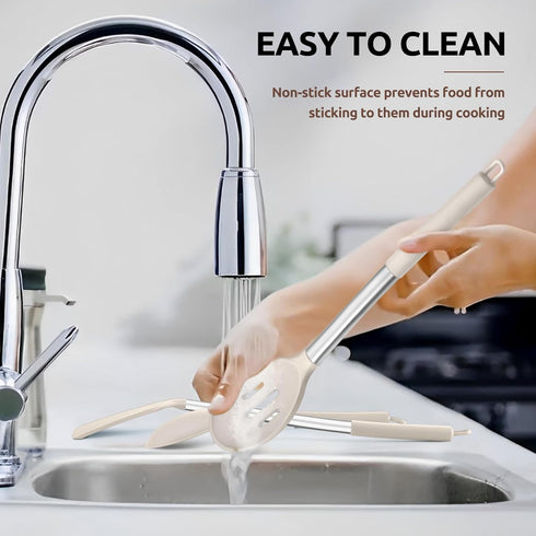 E-far Cooking Utensils Set of 4, Silicone Kitchen Utensils for Non-stick Cookware, Heat Resistant & Non-toxic Slotted Spatula Solid Spoon Turner f...