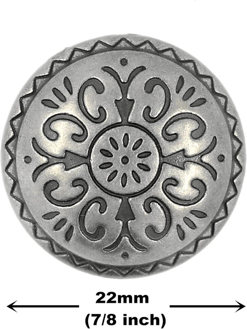 Bezelry 12 Pieces Southwestern Style Flower Pattern Domed Metal Shank Buttons. 22mm (7/8 inch) (Gray Silver)...