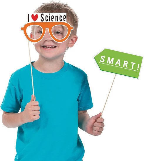 12Pcs Science Photo Booth Props with Stick Mad Scientist Selfie Props Chemistry Laboratory Party Supplies Boy Girl First 1st Bday Baby Shower...