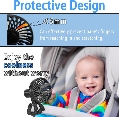 Portable Baby Stroller Fan, with Flex Tripod, 20 Hours Working Time, 3 Speeds, Handheld Personal Fan For Car Seat, Treadmill, Outdoor (Black)...
