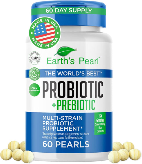 Earth's Pearl Probiotics for Women & Men & Kids - Pearl-Shaped Probiotic & Prebiotics with BIO-Tract®, 4 Billion CFU, Gut Health Support (60-Day S...