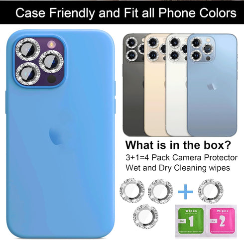 [3+1 Compatible with iPhone 11, 11 mini, 11 Pro, 11 Pro Max Camera Lens Protector Glitter Bling, Tempered Glass Clear Camera Cover Screen Protecto...