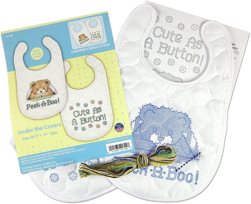 Tobin Under The Covers Stamped for Cross Stitch Baby Bibs Kit...