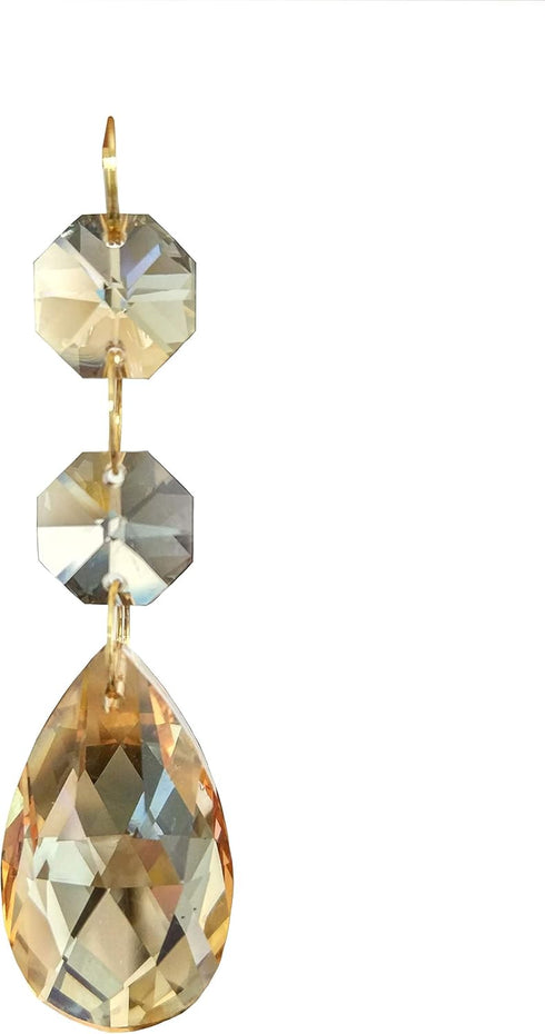 HUESEW Teardrop Pendants Chandelier Crystal Prisms Glass Pendants Beads, Pack of 10 (Champagne)...