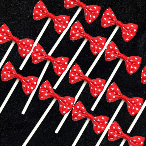 NMAS Bowknot Cupcake Topper 20 PCS Red with Dots, Children's Birthday Baby Shower Party Bow Dots Cupcake Toppers Cake Decoration Supplies...