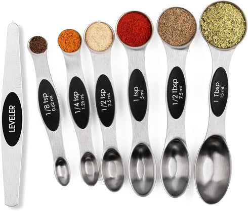 Magnetic Measuring Spoons Set Stainless Steel with Leveler, Stackable Metal Tablespoon Measure Spoon for Baking, Cups and Spoon Set Kitchen Gadget...