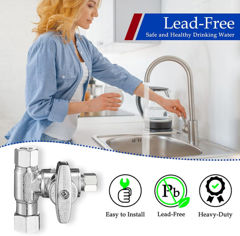 Tee Stop Valve Add-A-Tee Valve, 3/8" Compression Faucet T Adapter Connector Splitter for Dishwasher Washing Machine Toilet Supply Line(3/8x3/8x3/8...