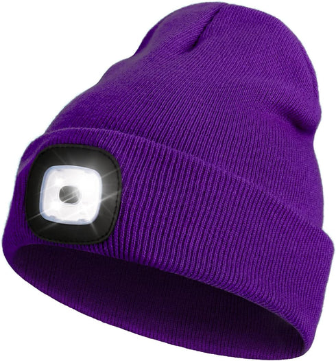 LED Beanie with Light,Unisex USB Rechargeable Hands Free 4 LED Headlamp Cap Winter Knitted Night Lighted Hat Flashlight Women Men Gifts for Dad Hi...