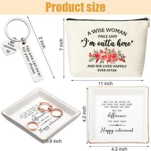 Weewooday Retirement Gifts for Women: Jewelry Tray, Makeup Bag & Keyring Gift Set for Coworkers...