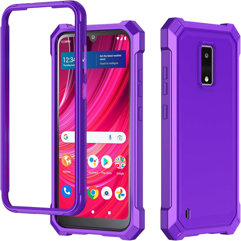 for BLU View 4 Phone Case with Tempered Glass Screen Protector,Slim Soft Silicone Full-Body Protective Case for BLU View 4 (B135DL) (Purple)...