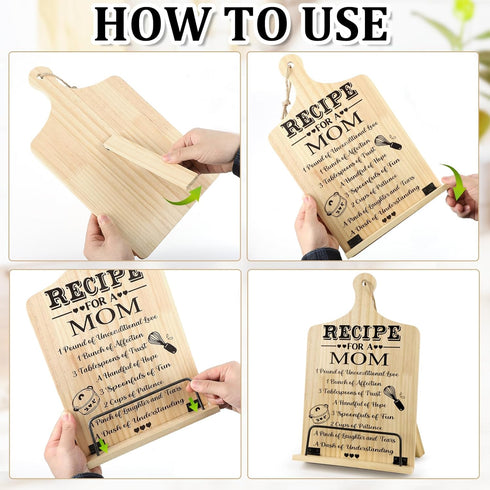 Gifts for Mom,Mother's Day Gift,Cook Book Holder Cutting Board Style Adjustable Recipe Book Holder for Reading Hand Free,Cookbook Stand for Kitche...