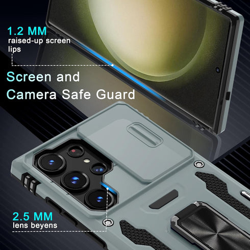 DEERLAMN for Samsung Galaxy S24 Ultra Case with Slide Camera Cover+Screen Protector (1 Pack), Rotated Ring Kickstand Military Grade Shockproof Pro...