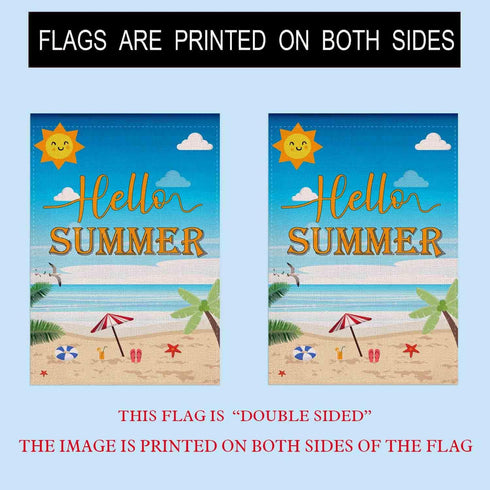 Hello Summer Garden Flag Hello Sunshine Beach Decorations Garden House Flag Holiday Party Burlap Outdoor Decor 12.5x18 Inch...