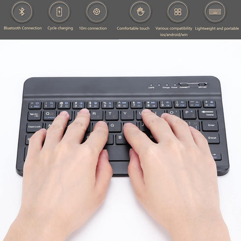 Russian Keyboard, Thin 7 Inch Rechargeable Russian and English Bilingual Bluetooth Keyboard,for Andriod for Win for iOS, and wearresistant...