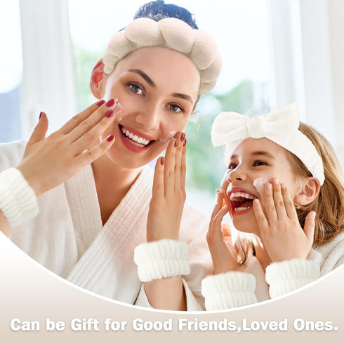 4Pcs Spa Headband for Washing Face Wristband Set Sponge Makeup Skincare Terry Cloth Headband Bubble Soft Get Ready Hairband Women Puffy Padded Hea...
