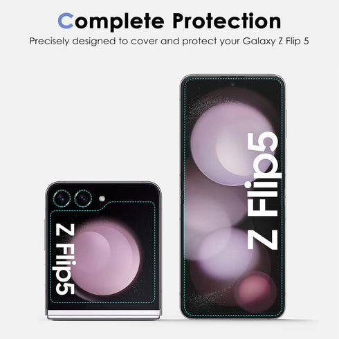 Fotbor [3+3+2 Pack for Samsung Galaxy Z Flip 5 screen Protector, 3 Pack Inner Screen Flexible Film + 3 Pack Back Screen Protector Tempered Glass +...