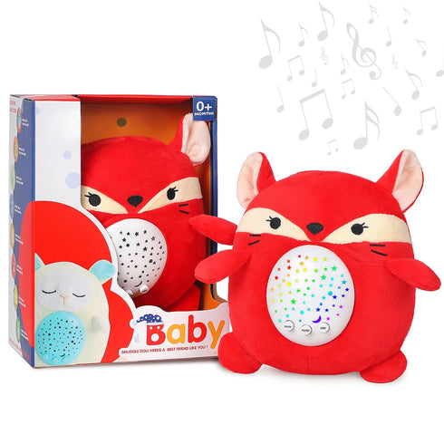 Baby Sleep Soother Happy Fox - Toddler Portable Sound Machine with Night Light Projector - Plush Toy Crib Soother with Music and Lights to Aid Sle...