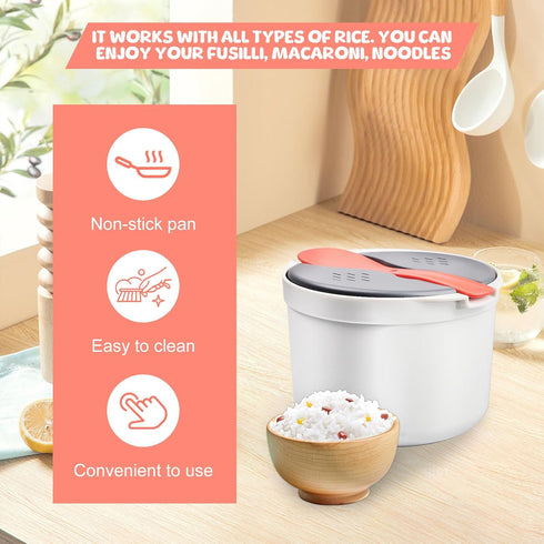 Microwave Rice Cooker, 2L Rice Cooker for Microwave 2 Layer Microwave Vegetable Steamer with Strainer Non-Stick Microwave Pasta Cooker Dishwasher ...