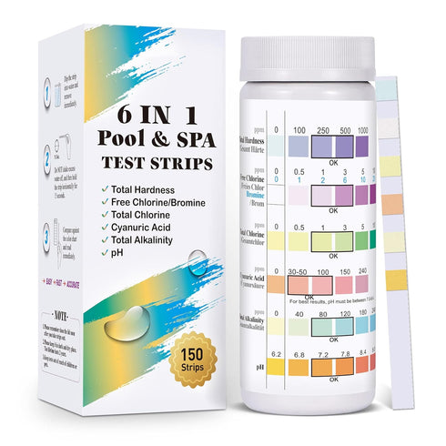 Pool Test Strips for Above Ground Pool: 150 Counts 6 in 1 Pool Spa Test Strips for Hot Tub Swimming Pool Test Kit Testing Chlorine, pH, Bromine, A...