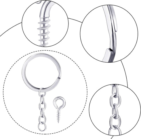 250 Pieces Keychain Rings Including 35 Pieces Keychain Rings and Jump Rings and 180 Pieces Screw Eye Pins for Jewelry Making (Silver,30 mm)...