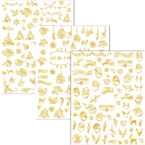 Christmas Nail Art Stickers 9 Sheets Christmas Nail Decals 3D Self-Adhesive Snowman Deer Bells Nail Sticker Red Snowflake Nail Art Design Decals D...