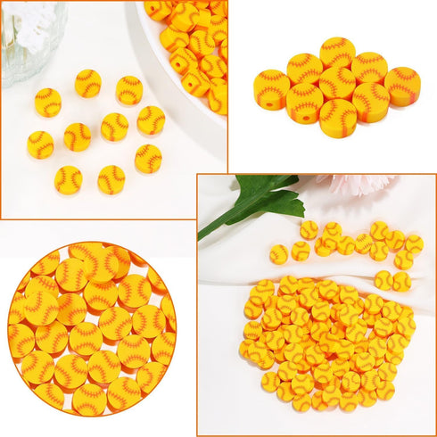 100pcs Baseball Beads Baseball Polymer Clay Bead,Baseball Softball Beads Charms Sports Ball Spacer Beads DIY Beads for Necklace Bracelet Jewelry H...