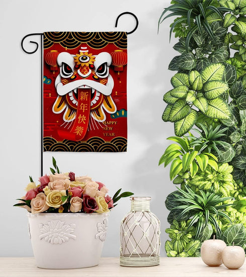 Chinese New Year Decorations Happy Lion Dance Garden Flag Home Decor Banner Wall Art Patio Lawn Front Porch Room Small Outdoor Tapestry Yard Sign ...