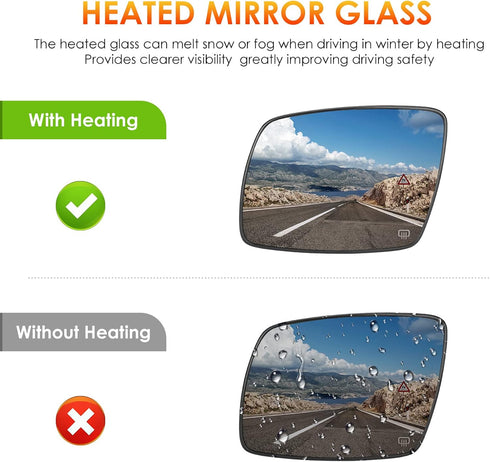 Left Driver Side Mirror Glass Replacement for 2009 2010 2011 2012 2013 2014 2015 2016 2017 2018 Dodge Journey Rear View Side Heated Mirror Replace...