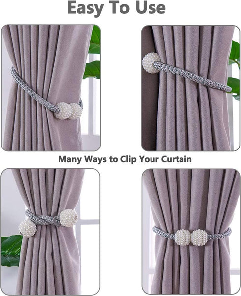Melaluxe 6 Pack Magnetic Curtain Tiebacks, Decorative Curtain Holdbacks for Window Décor (Grey)...