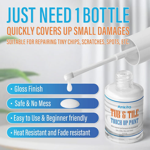 Specialty Tub and Tile Paint, High-Gloss White Tub Paint for Bathtub, Quick-Dry Porcelain Paint for Scratches & Chips on Porcelain, Acrylic, Ename...