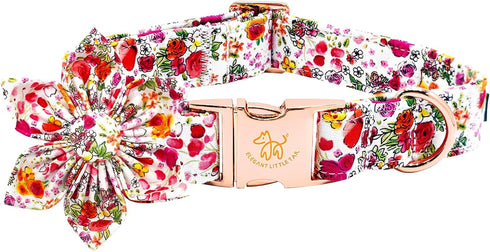 Elegant little tail Dog Collar with Flower, Floral Print Pet Collar Flower Dog Collar Summer Cute Dog Collar Adjustable Dog Collar for X-Large Dog...