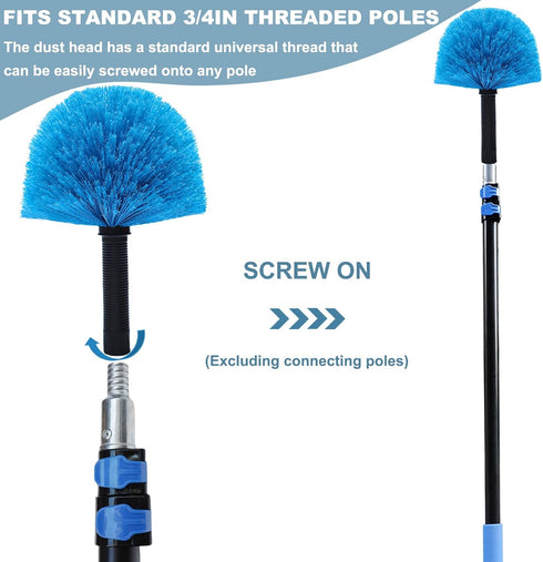 Blue Robust Cobweb Duster Head Brush - Superior Twist-On Web Cleaning Tool - Spider Web Remover Brush Compatible with Standard 3/4 Inch Threaded P...
